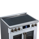 FORNO Maximus 36-Inch Induction Range with 5.36 Cu. Ft. Convection Oven, French Door, 5 Cooking Zones,  Air Sous Vide, Air Fry Basket in White with Antique Brass Trim (FFSIN0932-36WHT)