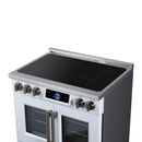 FORNO Maximus 36-Inch Induction Range with 5.36 Cu. Ft. Convection Oven, French Door, 5 Cooking Zones,  Air Sous Vide, Air Fry Basket in White with Antique Brass Trim (FFSIN0932-36WHT)