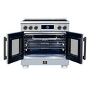 FORNO Maximus 36-Inch Induction Range with 5.36 Cu. Ft. Convection Oven, French Door, 5 Cooking Zones,  Air Sous Vide, Air Fry Basket in White with Antique Brass Trim (FFSIN0932-36WHT)
