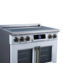 FORNO Maximus 36-Inch Induction Range with 5.36 Cu. Ft. Convection Oven, French Door, 5 Cooking Zones,  Air Sous Vide, Air Fry Basket in White with Antique Brass Trim (FFSIN0932-36WHT)