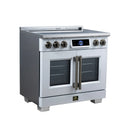 FORNO Maximus 36-Inch Induction Range with 5.36 Cu. Ft. Convection Oven, French Door, 5 Cooking Zones,  Air Sous Vide, Air Fry Basket in White with Antique Brass Trim (FFSIN0932-36WHT)