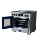 FORNO Maximus 36-Inch Induction Range with 5.36 Cu. Ft. Convection Oven, French Door, 5 Cooking Zones,  Air Sous Vide, Air Fry Basket in White with Antique Brass Trim (FFSIN0932-36WHT)