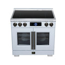 FORNO Maximus 36-Inch Induction Range with 5.36 Cu. Ft. Convection Oven, French Door, 5 Cooking Zones,  Air Sous Vide, Air Fry Basket in White with Antique Brass Trim (FFSIN0932-36WHT)