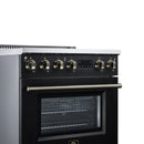 FORNO Torino 30-Inch Induction Range with 4.32 Cu. Ft. True Convection Oven, 8800W Cooktop,  Air Fry, Air Sous Vide, Smudge Resistant in Black with Antique Brass Trim (FFSIN0936-30BLK)