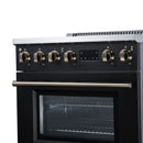 FORNO Torino 30-Inch Induction Range with 4.32 Cu. Ft. True Convection Oven, 8800W Cooktop,  Air Fry, Air Sous Vide, Smudge Resistant in Black with Antique Brass Trim (FFSIN0936-30BLK)