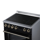 FORNO Torino 30-Inch Induction Range with 4.32 Cu. Ft. True Convection Oven, 8800W Cooktop,  Air Fry, Air Sous Vide, Smudge Resistant in Black with Antique Brass Trim (FFSIN0936-30BLK)