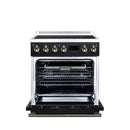 FORNO Torino 30-Inch Induction Range with 4.32 Cu. Ft. True Convection Oven, 8800W Cooktop,  Air Fry, Air Sous Vide, Smudge Resistant in Black with Antique Brass Trim (FFSIN0936-30BLK)