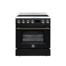 FORNO Torino 30-Inch Induction Range with 4.32 Cu. Ft. True Convection Oven, 8800W Cooktop,  Air Fry, Air Sous Vide, Smudge Resistant in Black with Antique Brass Trim (FFSIN0936-30BLK)