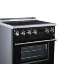 FORNO Torino 30-Inch Induction Range with 4.32 Cu. Ft. True Convection Oven, 8800W Cooktop,  Air Fry, Air Sous Vide, Smudge Resistant in Black with Antique Brass Trim (FFSIN0936-30BLK)