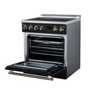 FORNO Torino 30-Inch Induction Range with 4.32 Cu. Ft. True Convection Oven, 8800W Cooktop,  Air Fry, Air Sous Vide, Smudge Resistant in Black with Antique Brass Trim (FFSIN0936-30BLK)