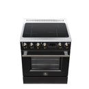FORNO Torino 30-Inch Induction Range with 4.32 Cu. Ft. True Convection Oven, 8800W Cooktop,  Air Fry, Air Sous Vide, Smudge Resistant in Black with Antique Brass Trim (FFSIN0936-30BLK)