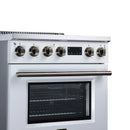 FORNO Torino 30-Inch Induction Range with 4.32 Cu. Ft. True Convection Oven, 8800W Cooktop,  Air Fry, Air Sous Vide, Smudge Resistant in White with Antique Brass Trim (FFSIN0936-30WHT)