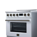 FORNO Torino 30-Inch Induction Range with 4.32 Cu. Ft. True Convection Oven, 8800W Cooktop,  Air Fry, Air Sous Vide, Smudge Resistant in White with Antique Brass Trim (FFSIN0936-30WHT)