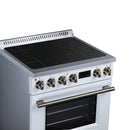 FORNO Torino 30-Inch Induction Range with 4.32 Cu. Ft. True Convection Oven, 8800W Cooktop,  Air Fry, Air Sous Vide, Smudge Resistant in White with Antique Brass Trim (FFSIN0936-30WHT)