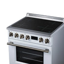 FORNO Torino 30-Inch Induction Range with 4.32 Cu. Ft. True Convection Oven, 8800W Cooktop,  Air Fry, Air Sous Vide, Smudge Resistant in White with Antique Brass Trim (FFSIN0936-30WHT)