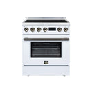 FORNO Torino 30-Inch Induction Range with 4.32 Cu. Ft. True Convection Oven, 8800W Cooktop,  Air Fry, Air Sous Vide, Smudge Resistant in White with Antique Brass Trim (FFSIN0936-30WHT)