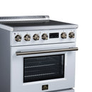 FORNO Torino 30-Inch Induction Range with 4.32 Cu. Ft. True Convection Oven, 8800W Cooktop,  Air Fry, Air Sous Vide, Smudge Resistant in White with Antique Brass Trim (FFSIN0936-30WHT)