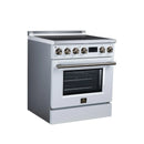 FORNO Torino 30-Inch Induction Range with 4.32 Cu. Ft. True Convection Oven, 8800W Cooktop,  Air Fry, Air Sous Vide, Smudge Resistant in White with Antique Brass Trim (FFSIN0936-30WHT)