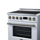 FORNO Torino 30-Inch Induction Range with 4.32 Cu. Ft. True Convection Oven, 8800W Cooktop,  Air Fry, Air Sous Vide, Smudge Resistant in White with Antique Brass Trim (FFSIN0936-30WHT)