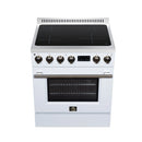FORNO Torino 30-Inch Induction Range with 4.32 Cu. Ft. True Convection Oven, 8800W Cooktop,  Air Fry, Air Sous Vide, Smudge Resistant in White with Antique Brass Trim (FFSIN0936-30WHT)
