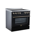 FORNO Torino 36-Inch Induction Range with 5.36 Cu. Ft. True Convection Oven, 10900W Cooktop, Air Fry, Air Sous Vide, Smudge Resistant in Black with Antique Brass Trim (FFSIN0936-36BLK)