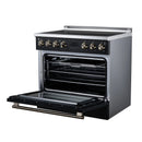 FORNO Torino 36-Inch Induction Range with 5.36 Cu. Ft. True Convection Oven, 10900W Cooktop, Air Fry, Air Sous Vide, Smudge Resistant in Black with Antique Brass Trim (FFSIN0936-36BLK)