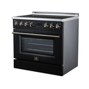 FORNO Torino 36-Inch Induction Range with 5.36 Cu. Ft. True Convection Oven, 10900W Cooktop, Air Fry, Air Sous Vide, Smudge Resistant in Black with Antique Brass Trim (FFSIN0936-36BLK)