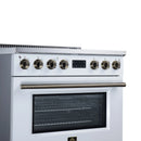 FORNO Torino 36-Inch Induction Range with 5.36 Cu. Ft. True Convection Oven, 10900W Cooktop, Air Fry, Air Sous Vide, Smudge Resistant in White with Antique Brass Trim (FFSIN0936-36WHT)