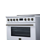 FORNO Torino 36-Inch Induction Range with 5.36 Cu. Ft. True Convection Oven, 10900W Cooktop, Air Fry, Air Sous Vide, Smudge Resistant in White with Antique Brass Trim (FFSIN0936-36WHT)