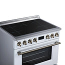 FORNO Torino 36-Inch Induction Range with 5.36 Cu. Ft. True Convection Oven, 10900W Cooktop, Air Fry, Air Sous Vide, Smudge Resistant in White with Antique Brass Trim (FFSIN0936-36WHT)