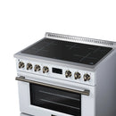 FORNO Torino 36-Inch Induction Range with 5.36 Cu. Ft. True Convection Oven, 10900W Cooktop, Air Fry, Air Sous Vide, Smudge Resistant in White with Antique Brass Trim (FFSIN0936-36WHT)
