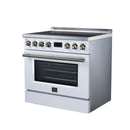 FORNO Torino 36-Inch Induction Range with 5.36 Cu. Ft. True Convection Oven, 10900W Cooktop, Air Fry, Air Sous Vide, Smudge Resistant in White with Antique Brass Trim (FFSIN0936-36WHT)