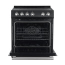Forno 5-Piece Appliance Package - 30-Inch Electric Range, Under Cabinet Range Hood, French Door Refrigerator, Dishwasher, and 30-Inch Microwave Drawer in Black with Antique Brass Trim