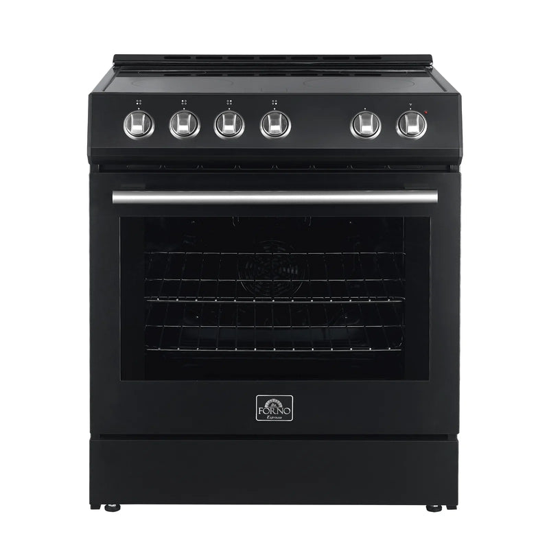 Forno 2-Piece Appliance Package - 30-Inch Espresso Electric Range & Under Cabinet Range Hood in Black with Stainless Steel Handle