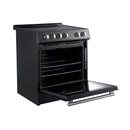Forno 5-Piece Appliance Package - 30-Inch Electric Range, Under Cabinet Range Hood, French Door Refrigerator, Dishwasher, and 30-Inch Microwave Drawer in Black with Antique Brass Trim