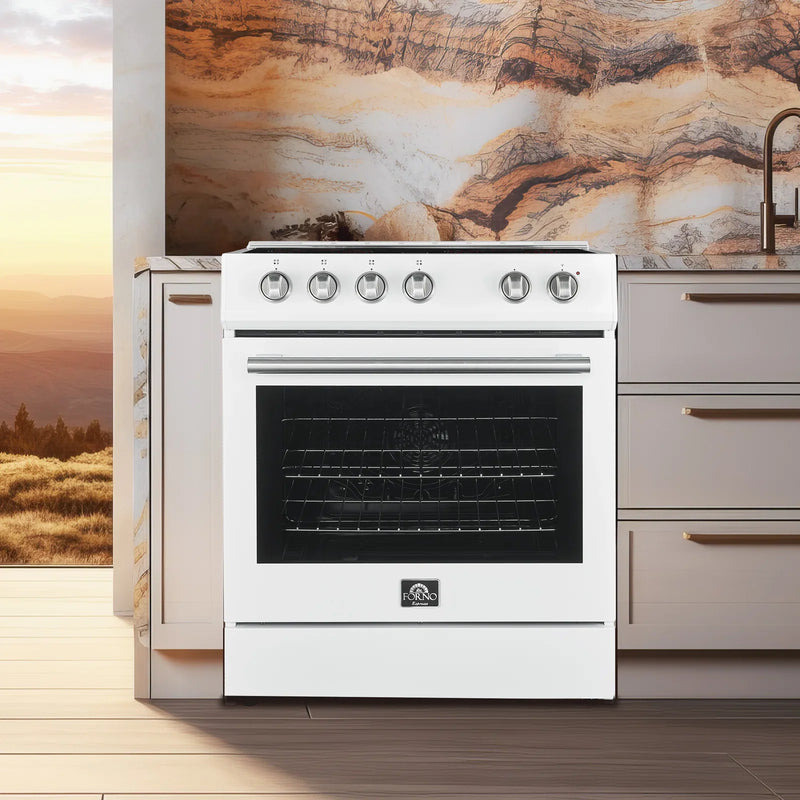 Forno 2-Piece Appliance Package - 30-Inch Espresso Electric Range & Under Cabinet Range Hood in White with Stainless Steel Handle