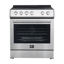 Forno 4-Piece Appliance Package - 30-Inch Leonardo Espresso Electric Range, Range Hood, 31-Inch Refrigerator and Dishwasher in Stainless Steel (FBDL-006-01CA)