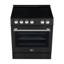 Forno 5-Piece Appliance Package - 30-Inch Electric Range, Under Cabinet Range Hood, French Door Refrigerator, Dishwasher, and 30-Inch Microwave Drawer in Black with Antique Brass Trim
