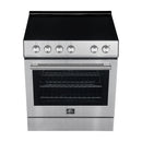 Forno 4-Piece Appliance Package - 30-Inch Leonardo Espresso Electric Range, Range Hood, 31-Inch Refrigerator and Dishwasher in Stainless Steel (FBDL-006-01CA)