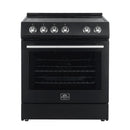 Forno 5-Piece Appliance Package - 30-Inch Electric Range, Under Cabinet Range Hood, French Door Refrigerator, Dishwasher, and 30-Inch Microwave Drawer in Black with Antique Brass Trim