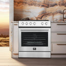 Forno 5-Piece Appliance Package - 30-Inch Electric Range, Under Cabinet Range Hood, French Door Refrigerator, Dishwasher, and 30-Inch Microwave Drawer in Stainless Steel