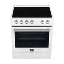 Forno 5-Piece Appliance Package - 30-Inch Electric Range, Under Cabinet Range Hood, French Door Refrigerator, Dishwasher , & Microwave Drawer in White with Antique Brass Trim
