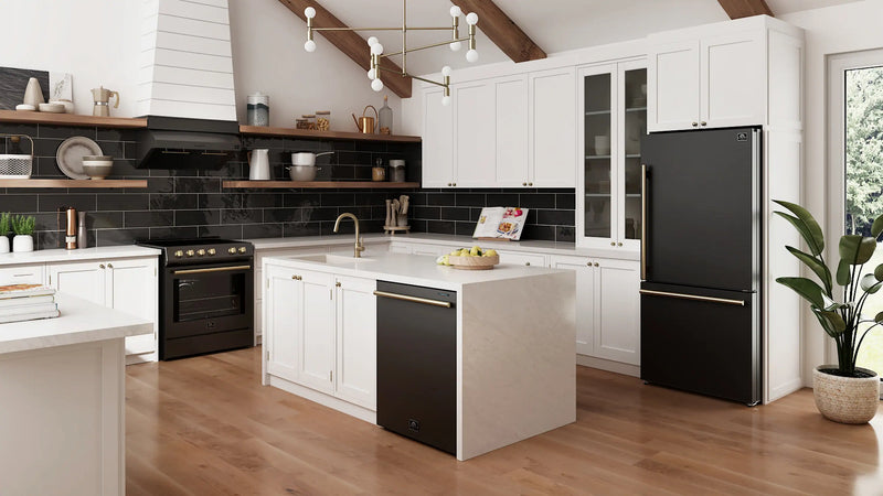 Forno Leonardo Espresso 30-Inch Electric Range in Black with Brass Handle (FFSEL6022-30BLK)