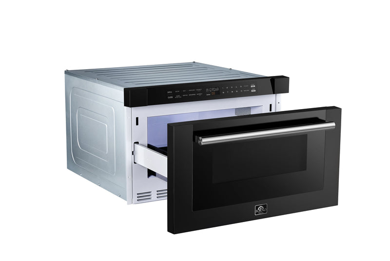 Forno Espresso Capoliveri 24-Inch Microwave Drawer in Black with Stainless Steel Handle (FMWDR3000-24BLK)