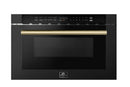 Forno 5-Piece Appliance Package - 30-Inch Electric Range, Under Cabinet Range Hood, Refrigerator with Water Dispenser, Dishwasher, and  Microwave Drawer in Black with Antique Brass Trim