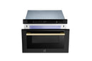 Forno 5-Piece Appliance Package - 30-Inch Electric Range, Under Cabinet Range Hood, Refrigerator with Water Dispenser, Dishwasher, and  Microwave Drawer in Black with Antique Brass Trim