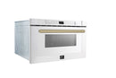 Forno 5-Piece Appliance Package - 48-Inch Dual Fuel Range, Wall Mount Range Hood, 60-Inch Refrigerator, Dishwasher, & 24-Inch Microwave Drawer in White with Antique Brass Handle