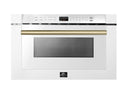 Forno 5-Piece Appliance Package - 48-Inch Dual Fuel Range, Wall Mount Range Hood, 36-Inch Refrigerator, Dishwasher, and 24-Inch Microwave Drawer in White with Antique Brass Handle