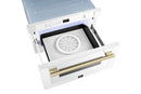Forno 5-Piece Appliance Package - 48-Inch Dual Fuel Range, Wall Mount Range Hood, 36-Inch Refrigerator, Dishwasher, and 24-Inch Microwave Drawer in White with Antique Brass Handle