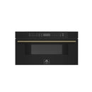 Forno 4-Piece Appliance Package - 48-Inch Dual Fuel Range, 60-Inch Convertible Refrigerator with Modern Trim, Dishwasher, and 30-Inch Microwave Drawer in Black with Antique Brass Handle